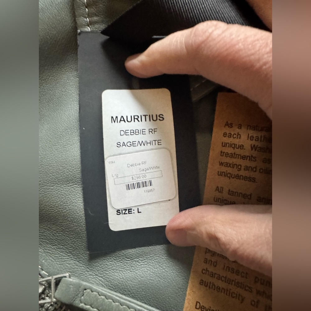 MAURITIUS Debbie RF Leather Jacket Ombre Sage Green White Large boho biker - Picture 6 of 16